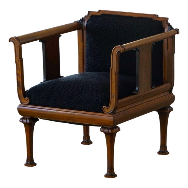 Danish Art Nouveau Armchair with Coal Bouclé Upholstery, 1920s For Sale