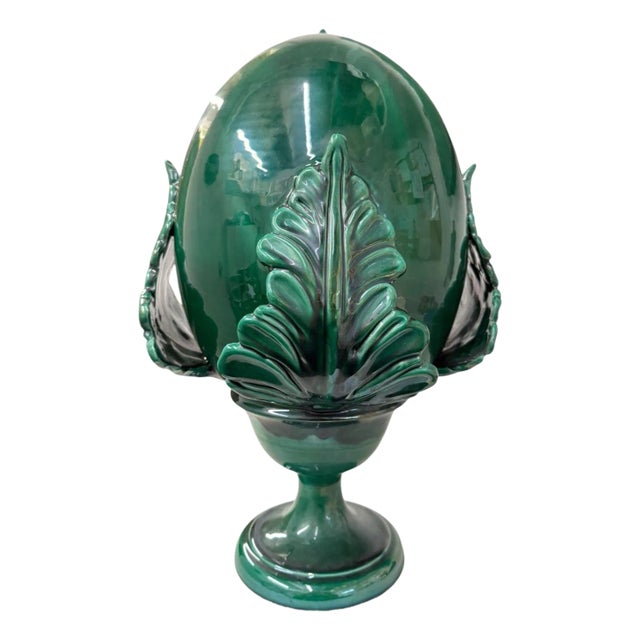 Green Glazed Italian Ceramic Pine Cone For Sale