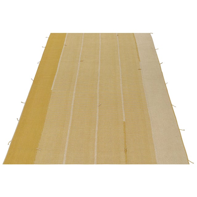 Contemporary 2010s Rug & Kilim’s Contemporary Kilim Rug in Beige and Mustard Stripes For Sale - Image 3 of 8