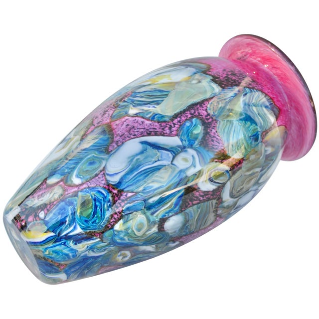 Glass Vintage Hand-Blown Colorful Glass Art Vase For Sale - Image 7 of 10