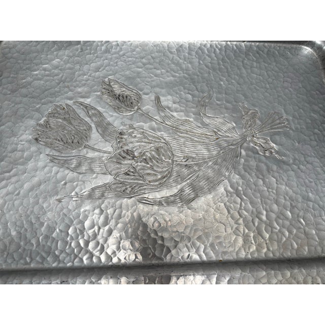 Vintage 1940s Tulip Etched Metal Serving Tray For Sale In Sacramento - Image 6 of 8