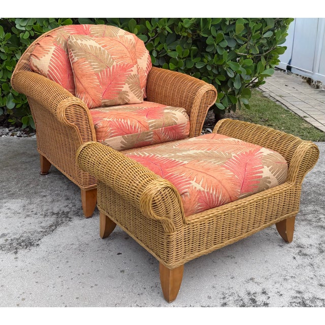 Henry Link Vintage Henry Link Wicker Lounge Chair & Ottoman For Sale - Image 4 of 15