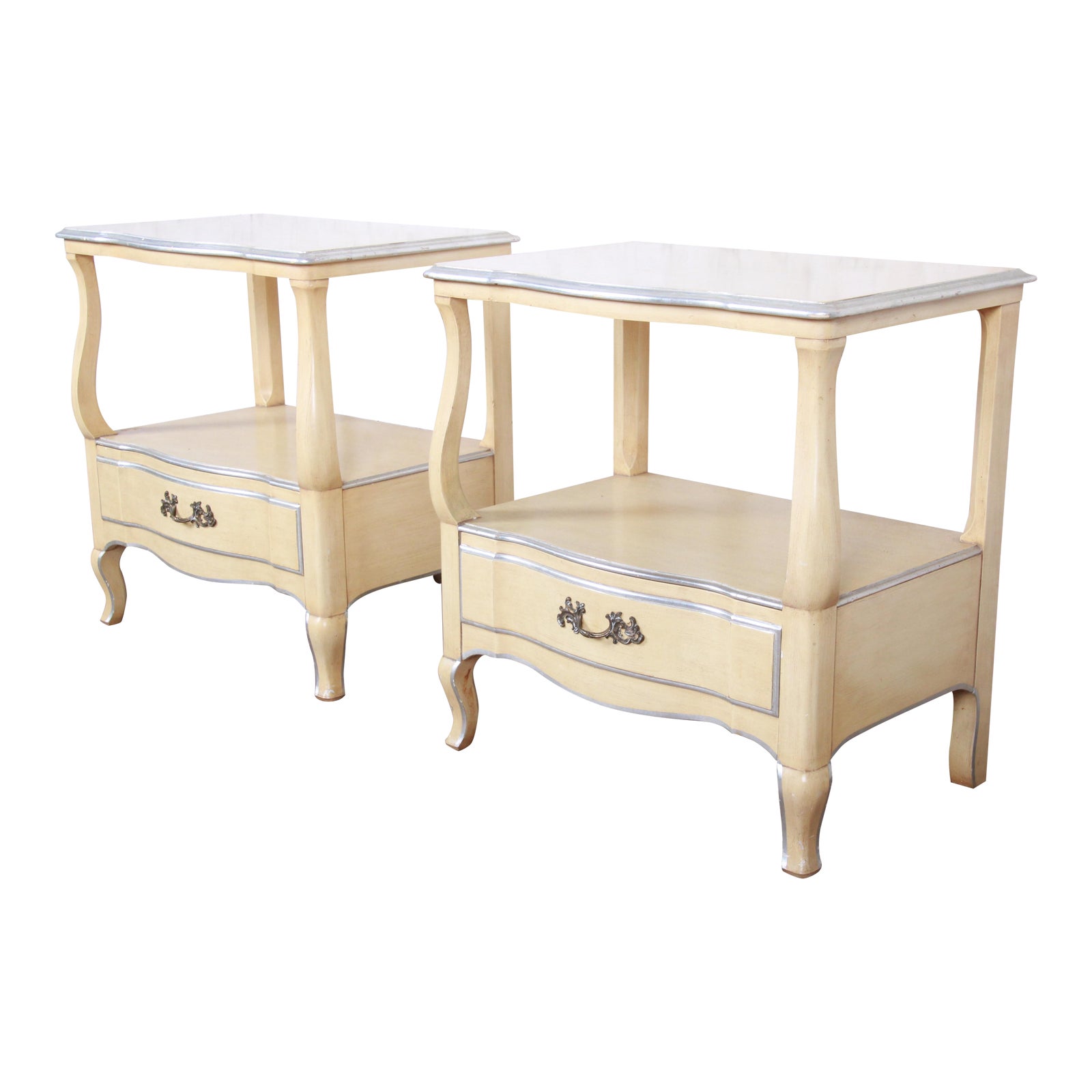 John French Provincial Louis XV Style Nightstands, Pair