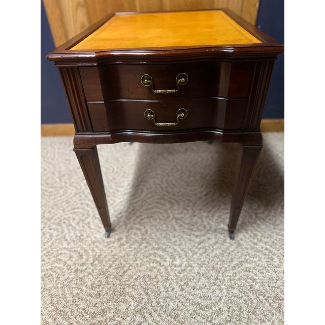 Vintage Mahogany Nightstand With Tooled Leather Top — Georgian Revival, Mid-Century For Sale - Image 4 of 8
