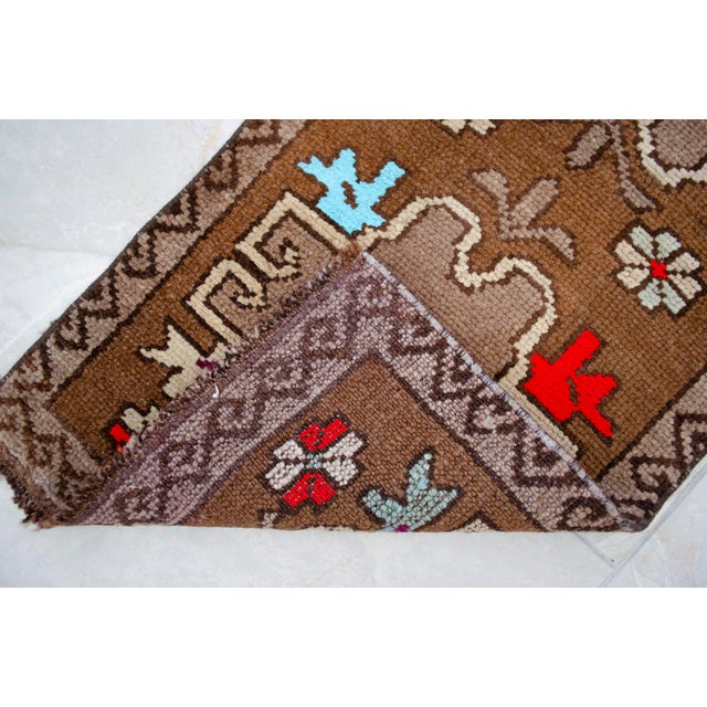 Distressed Low Pile Turkish Yastik Petite Rug Hand Knotted Faded Mat - 17'' X 34'' For Sale - Image 9 of 14