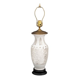Chinese Blanc De Chine Pierced Porcelain Table Lamp For Sale
