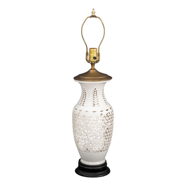 Chinese Blanc De Chine Pierced Porcelain Table Lamp For Sale