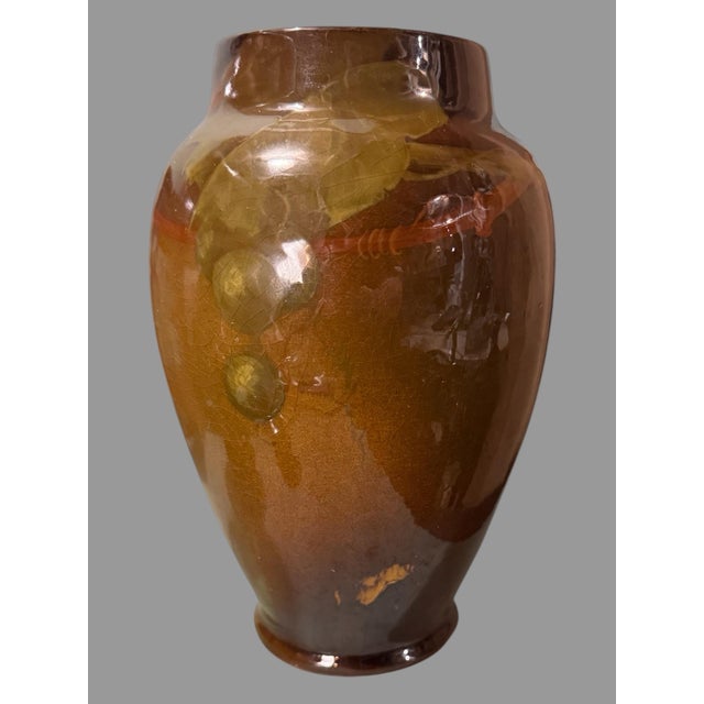 Vintage Weller Louwelsa Hand Painted Grape & Vine Decorated 8" Art Pottery Vase For Sale - Image 9 of 11