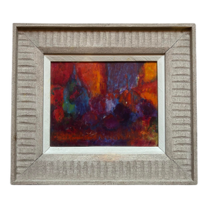 Vintage Vibrant Abstract Still Life Oil Painting in Wood Frame