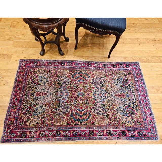 19th Century Persian Kerman Lavar Rug, Hand-Knotted Wool, All-over Floral Pattern, Ivory & Green, 3x5 For Sale - Image 12 of 13