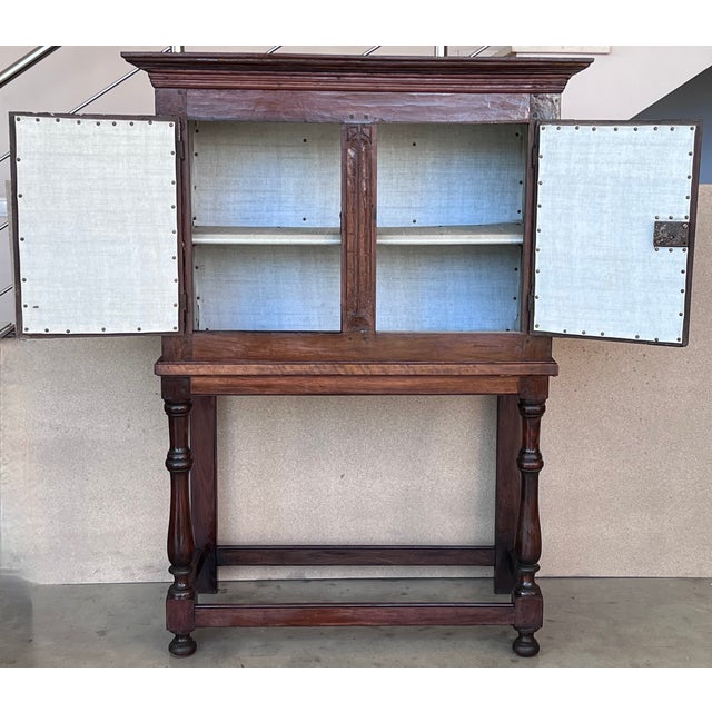 Late 19th Century 19th Catalan Spanish Cabinet on Stand in Carved Walnut and Iron Stretcher For Sale - Image 5 of 12