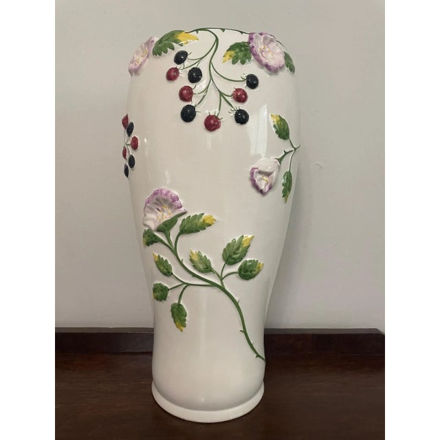 1980s Tall Ceramic Floral Floor Vase or Umbrella Stand For Sale - Image 12 of 13
