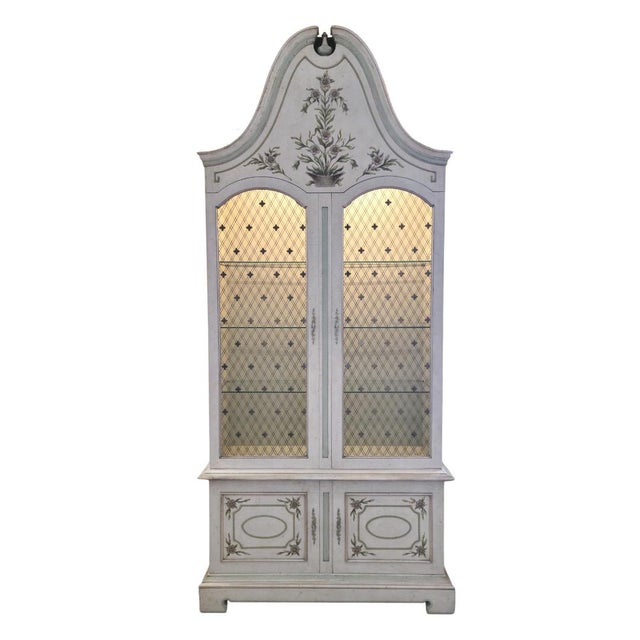 French Country Rare Decorative John Widdicomb Cabinet With Hand-Painted Speckled Finish Palm Beach Regency / Gustavian Crossover For Sale - Image 3 of 16