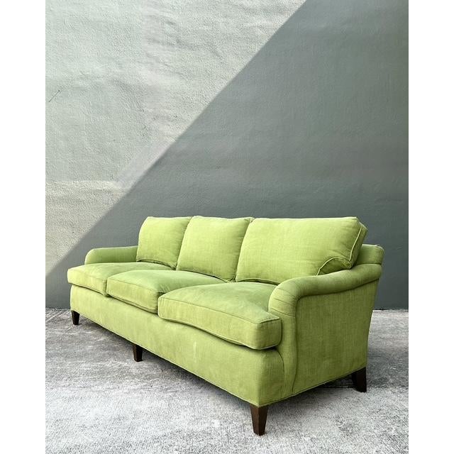 Late 20th Century Vintage Baker Chartreuse Roll Arm Sofa For Sale - Image 5 of 12
