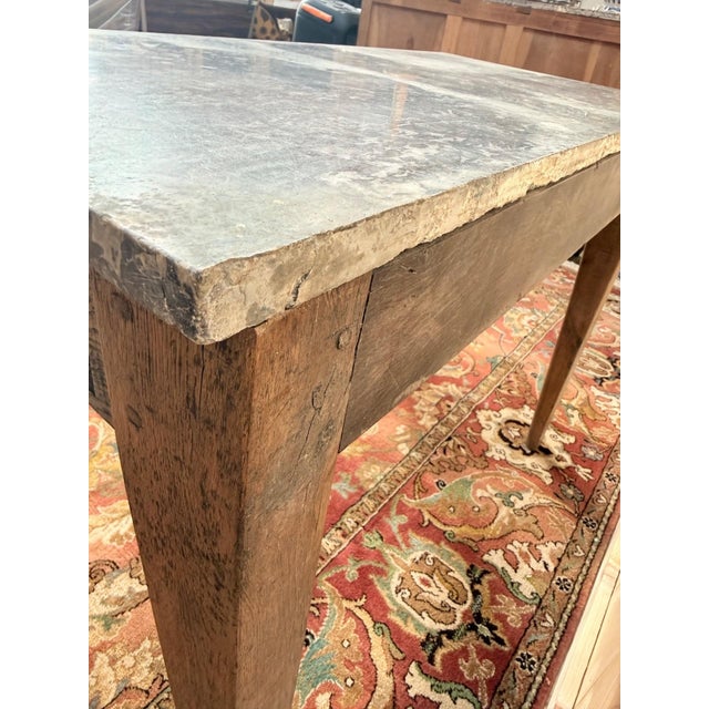 Louis XVI Style Entryway Console Table in Carved Oak with Marble Top For Sale - Image 5 of 6