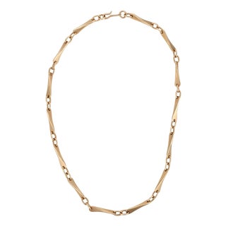 1970s 14k Yellow Gold Modernist Tapered Bar Link Necklace For Sale