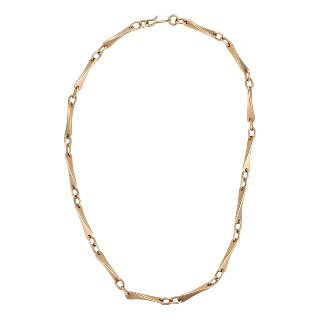 1970s 14k Yellow Gold Modernist Tapered Bar Link Necklace For Sale