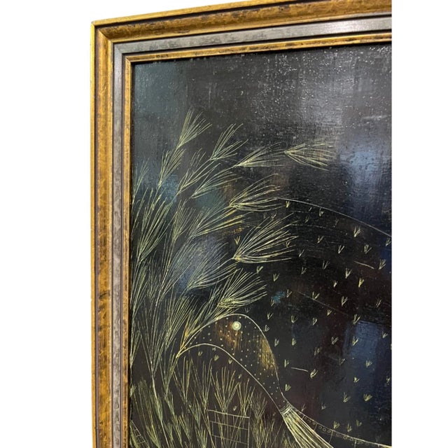 1970s 1970s Framed Painting of a Peacock at Moonlight, Signed For Sale - Image 5 of 8