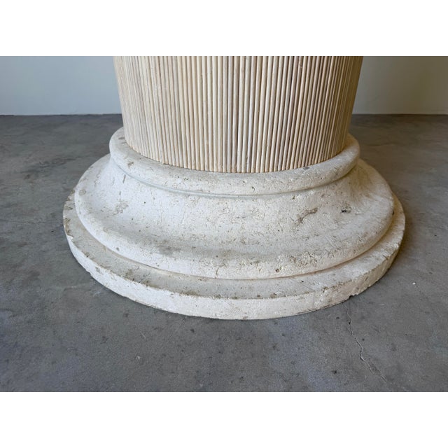 Vintage Coastal Coquina - Coral Stone & Rattan Pedestal Dining Table Base For Sale In Miami - Image 6 of 12