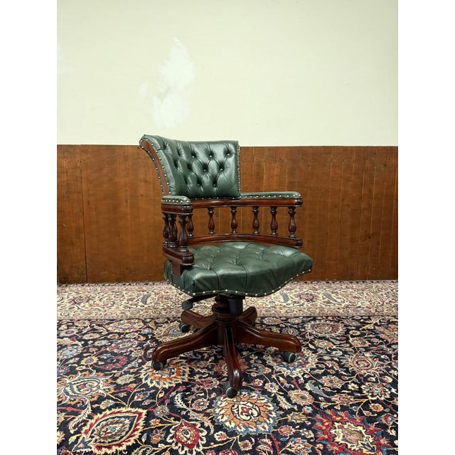 Green English Chesterfield Desk Chair Green For Sale - Image 8 of 8