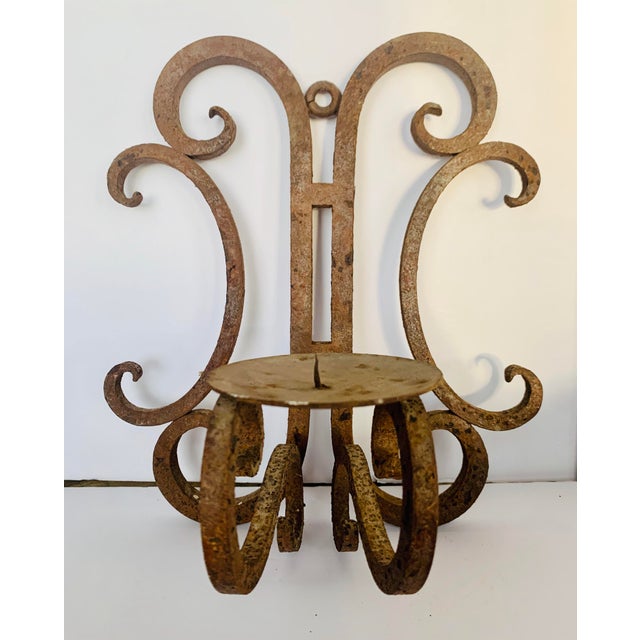 Mission Vintage Wrought Iron Scroll Pricket Stick Wall Sconces, Circa 1960- a Pair For Sale - Image 3 of 13
