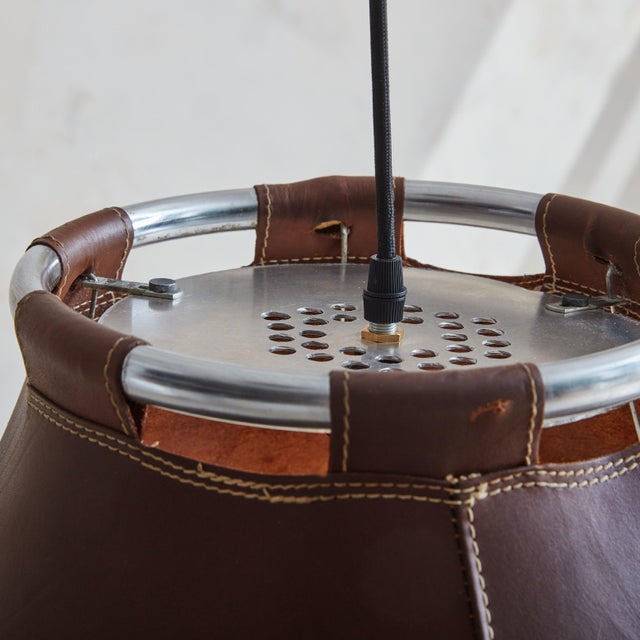 Metal Leather Pendant Light, "Anna" by Anna Ehrner for Ateljé Lyktan, Sweden 1970s For Sale - Image 7 of 10