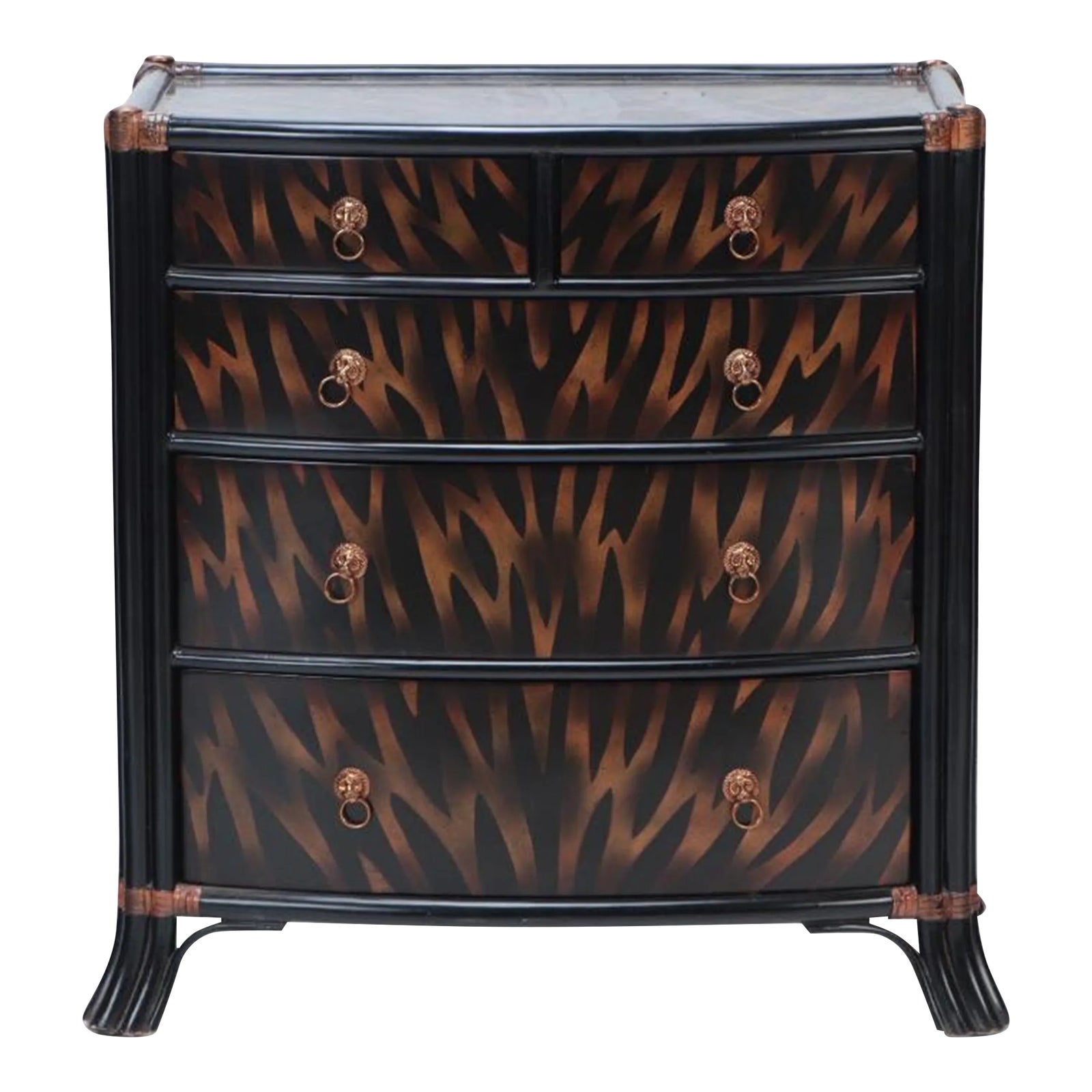 A Maitland Smith Ebonized Five Drawer Bow Front Commode Having Exotic ...