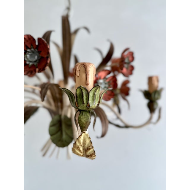 Vintage Passeri Florentine Floral Chandelier in Hand-Painted Wrought Iron, Italy, 1960s For Sale - Image 11 of 15