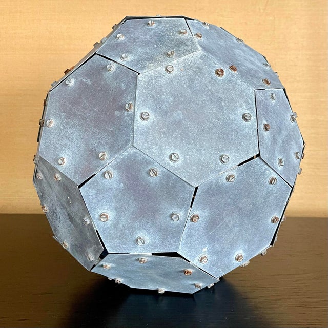 Mid-Century Modern Monumental Vintage 32-Faceted Riveted Steel Geometric Sculpture For Sale - Image 3 of 11