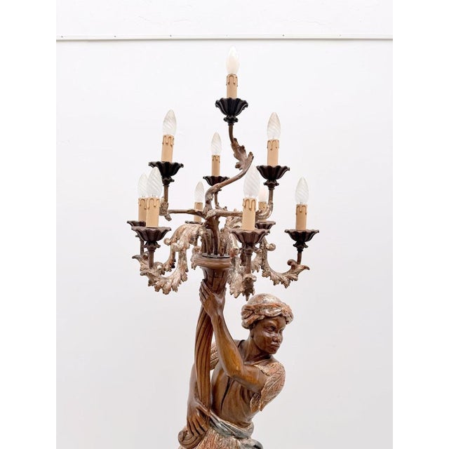 Carved and Gilded Wooden Torch-Style Floor Lamp, 1970 For Sale - Image 11 of 12