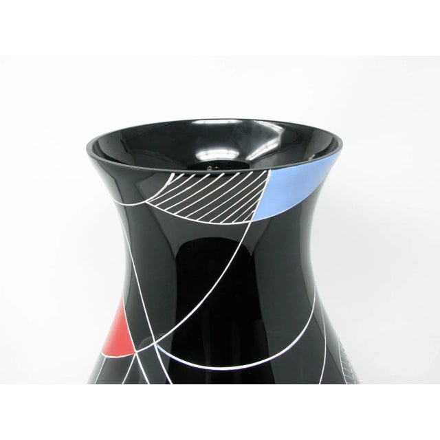 Vintage Kunstglass Ilmenau Large Hand-Painted Black Glass Vase Made in Germany For Sale - Image 4 of 13