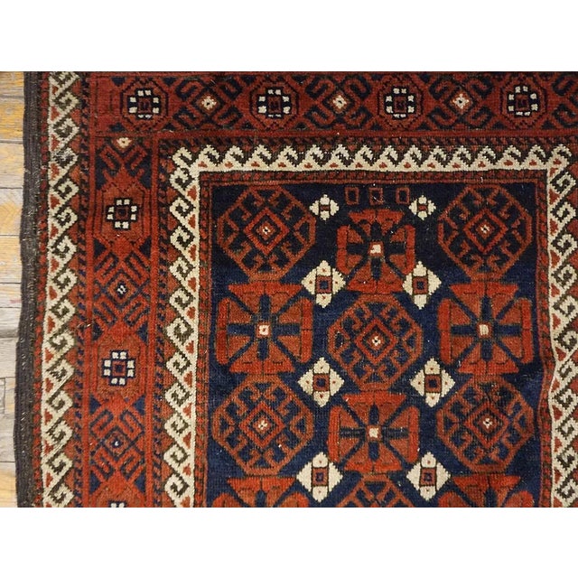 1890s Red Wine Geometric Tribal Antique Balouch Turkman Rug 3' 0'' X4' 9'' Handknotted Wool Carpet For Sale In New York - Image 6 of 11
