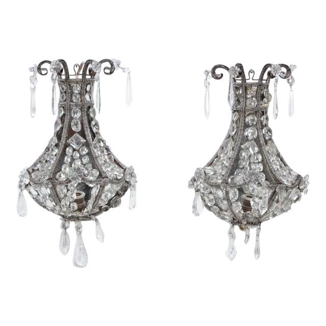 A Pair of Crystal Wall Sconces in the Manner of Jansen Circa 1940 For Sale