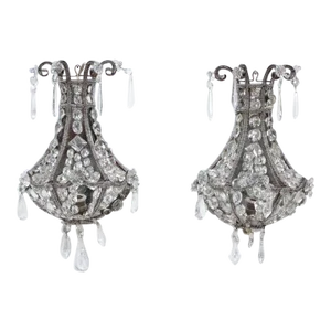 A Pair of Crystal Wall Sconces in the Manner of Jansen Circa 1940
