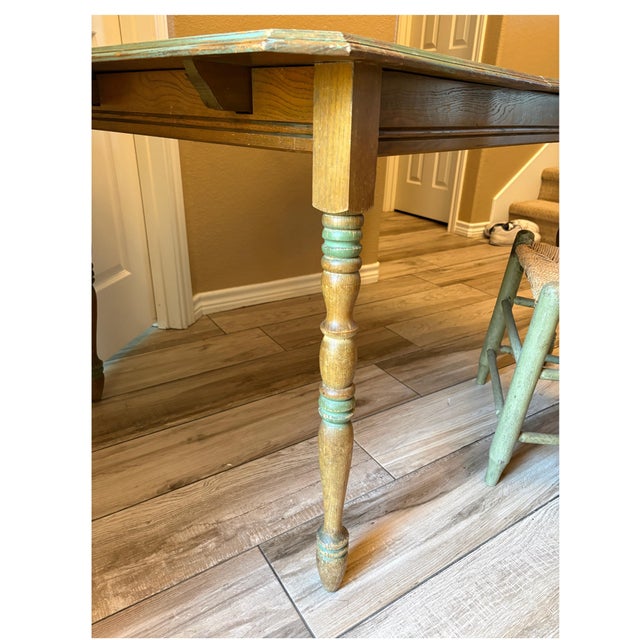 Vintage Primitive Farmhouse Table & Rush Seat Chair Set | Dining or Desk For Sale - Image 11 of 12
