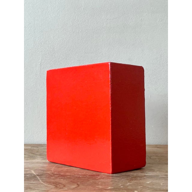 A vibrant expression of Bohemian artistry, this vintage abstract oil on canvas block offers a striking pop of color and...