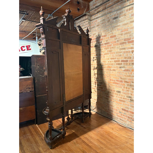 Grand Antique Carved Wood Hall Tree For Sale - Image 10 of 11