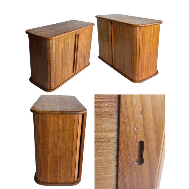 Mid-Century Modern 1970s Teak Wood Wall Mounted Tambour Door Cabinet For Sale - Image 3 of 8