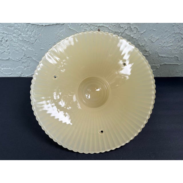 Vintage Art Deco Ivory Opalescent Ribbed Glass Pendant Light Shades, Three-Chain Ceiling Fixture Shades - a Pair For Sale - Image 11 of 12