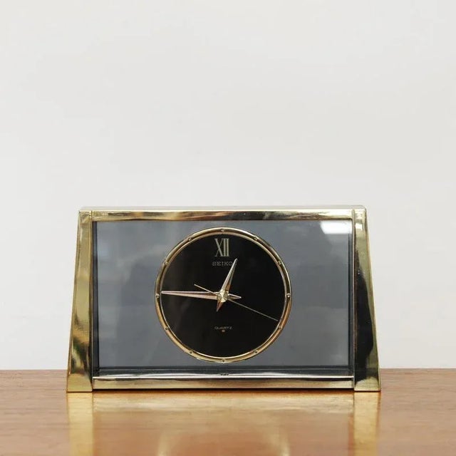 Vintage Brass and Glass Mantle Clock from Seiko, 1960s For Sale - Image 3 of 9