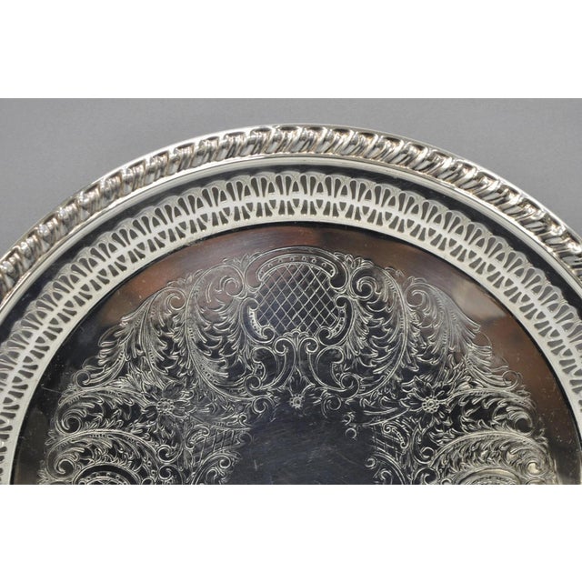 Leonard Vintage Leonard Silver Plated Pierced Gallery Round Serving Platter Tray For Sale - Image 4 of 14