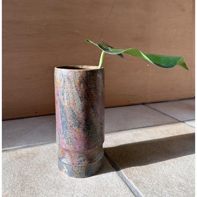 Cylindric Studio Ceramic Art Vase from Elmar & Elke Kubicek, Germany, 1960s For Sale - Image 12 of 14