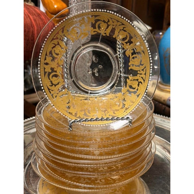 Italian Set of 10 Antique Gilt Decorated Venetian Glass Plates For Sale - Image 3 of 9