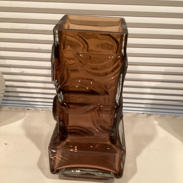 This Finnish vintage art glass attributed to Pentti Sarpanevo from the 1960’s has a hig H relief maze pattern. The brass...