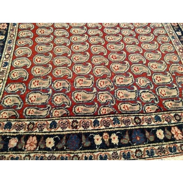 Vintage Persian Malayer Area Rug, Allover Paisley Pattern, Red & Navy, 3’ X 3’ For Sale In Chicago - Image 6 of 7