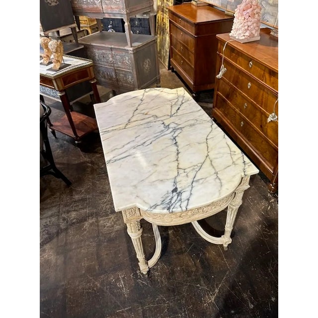 Wood 19th Century Louis XVI Carved and Bleached Center Table For Sale - Image 7 of 9