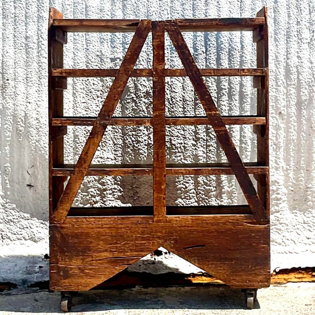 Brown Vintage Boho Industrial Etagere on Wheels For Sale - Image 8 of 12