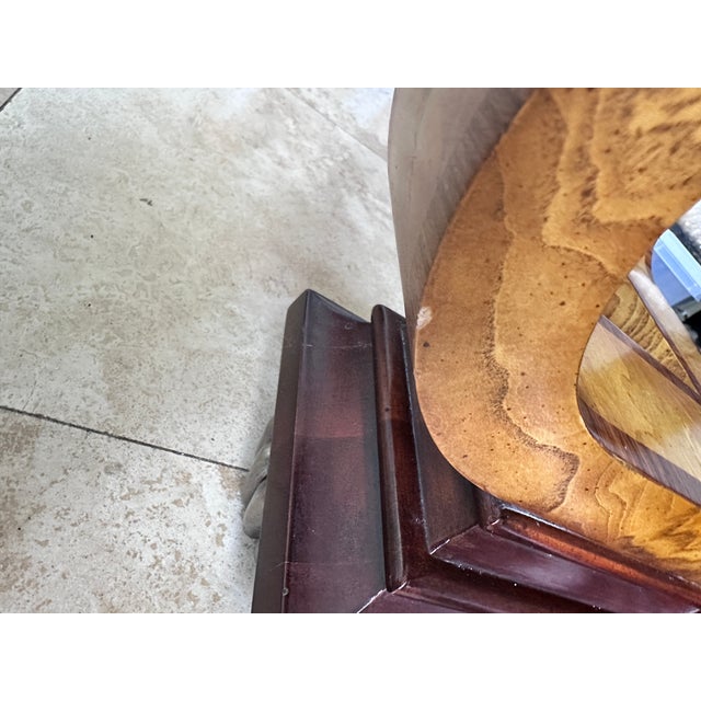 Late 20th Century Maitland-Smith Art Deco Style Round Burlwood and Glass Accent Table For Sale - Image 17 of 17