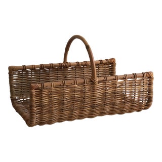 Vintage Wicker Fireside Log Basket For Sale
