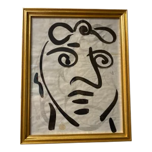 1970s Peter Keil Original Black & White Abstract Portrait Painting, Framed